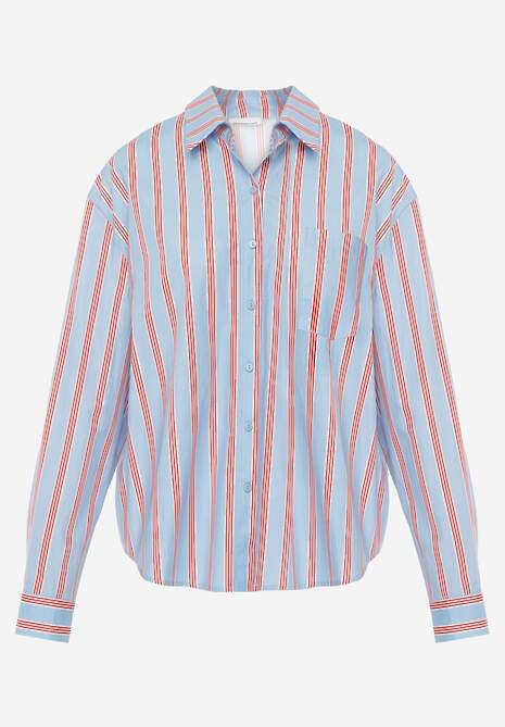 Niebieska Koszula z Bawełny Oversize w Pionowe Paski Telaria 6