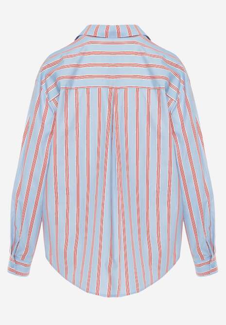 Niebieska Koszula z Bawełny Oversize w Pionowe Paski Telaria 7