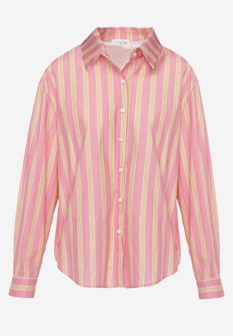 Różowa Koszula z Bawełny Oversize w Pionowe Paski Telaria 6