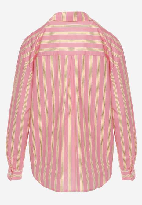 Różowa Koszula z Bawełny Oversize w Pionowe Paski Telaria 7