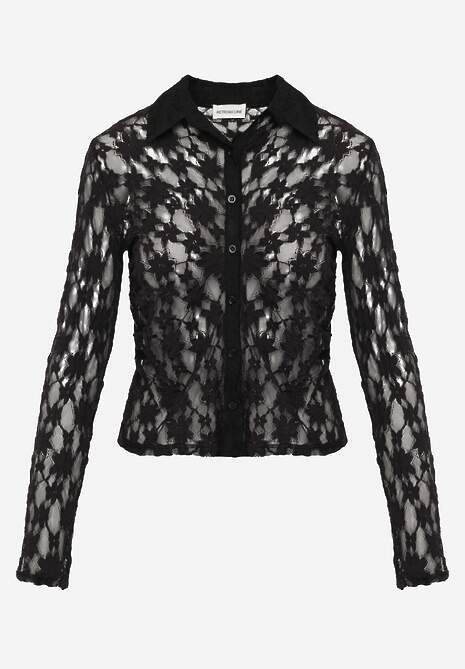 Czarna Koszula z Kwiatowej Koronki Nevieras 6