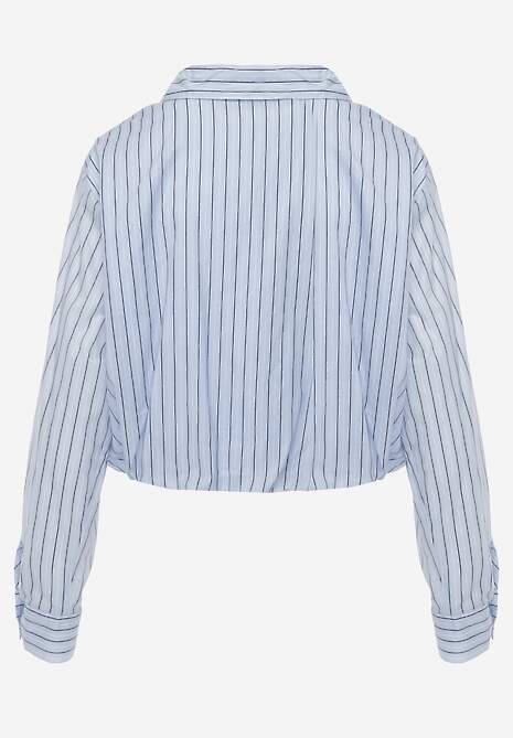 Niebieska Oversizowa Koszula z Bawełny w Pionowe Paseczki z Gumką Kadink 7