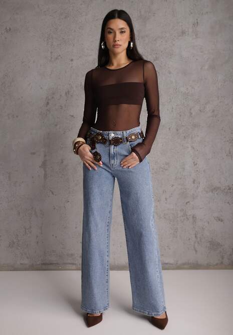 Niebieskie Szerokie Jeansy z Bawełną i Lyocellem High Waist Nansailah 4