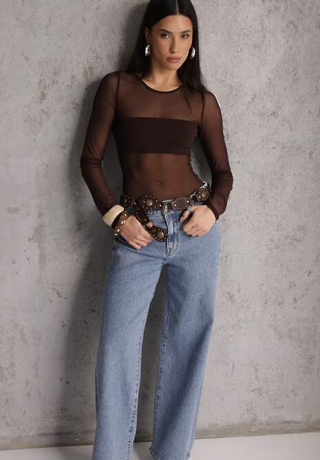 Niebieskie Szerokie Jeansy z Bawełną i Lyocellem High Waist Nansailah