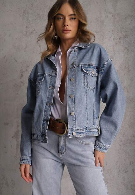 Niebieska Kurtka Jeansowa Oversize z Bawełną i Lyocellem Vimarosse 4