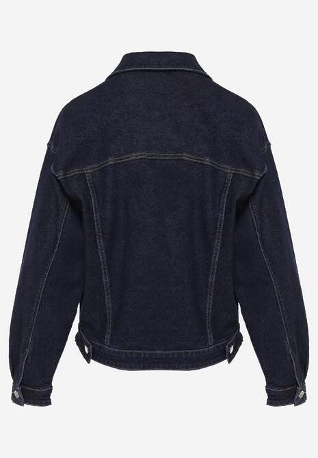 Granatowa Oversizowa Kurtka Jeansowa z Bawełną Vimaloras 7