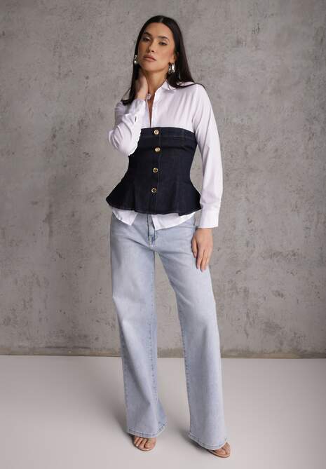 Niebieskie Szerokie Jeansy z Bawełny High Waist Vimalianna