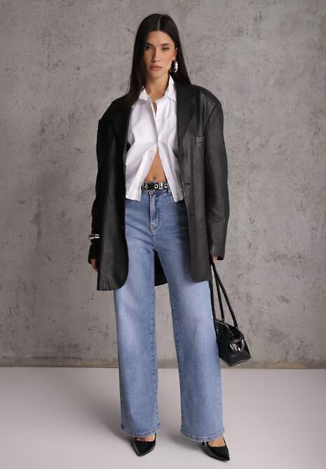 Niebieskie Jeansy Wide Leg High Waist z Elastycznego Denimu z Bawełną Jelimia 4