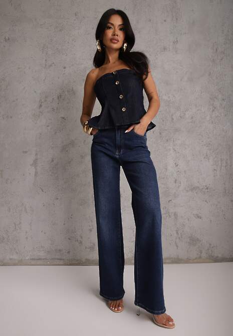 Niebieskie Szerokie Jeansy z Bawełny Vimelsnis 4