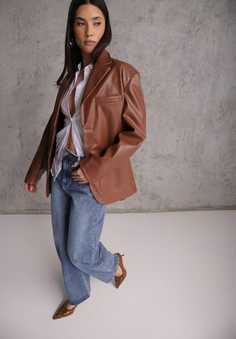 Granatowe Jeansy Barrel Leg High Waist z Bawełny Tinamist 4