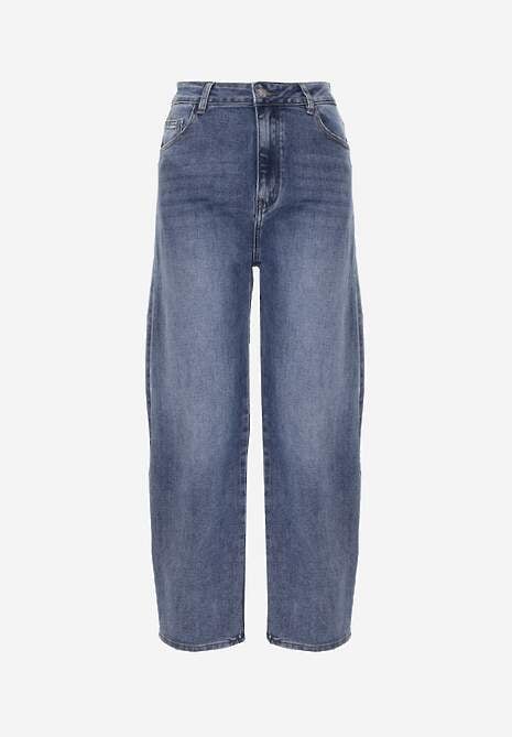 Granatowe Jeansy Barrel Leg High Waist z Bawełny Tinamist 6
