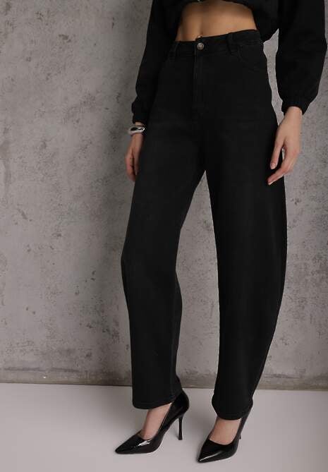 Czarne Jeansy Barrel Fit High Waist z Bawełną Rolimia 4