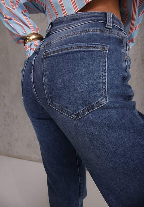 Niebieskie Jeansy Mom Fit Regular Waist z Bawełną Quelovia 5