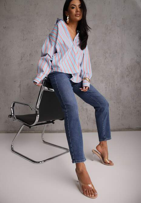 Niebieskie Jeansy Mom Fit Regular Waist z Bawełną Quelovia