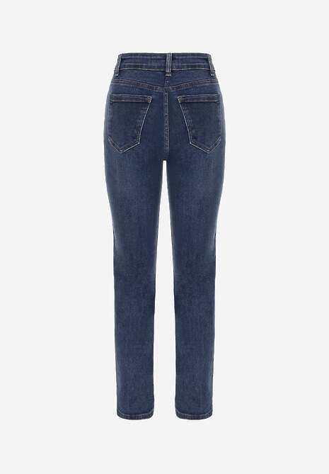 Granatowe Elastyczne Jeansy Mom Fit Regular Waist z Bawełną Ellestar 7