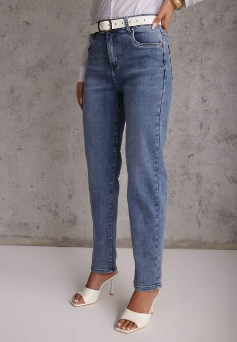 Jasnoniebieskie Jeansy z Bawełną o Fasonie Mom Fit Qastorea 4