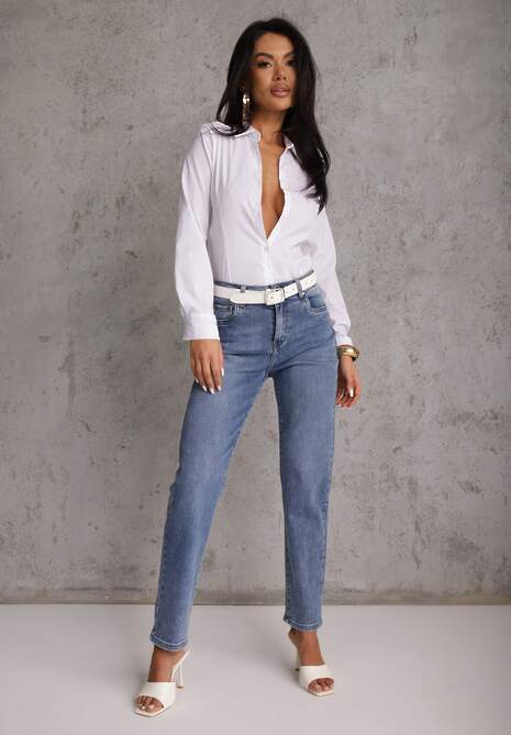 Jasnoniebieskie Jeansy z Bawełną o Fasonie Mom Fit Qastorea