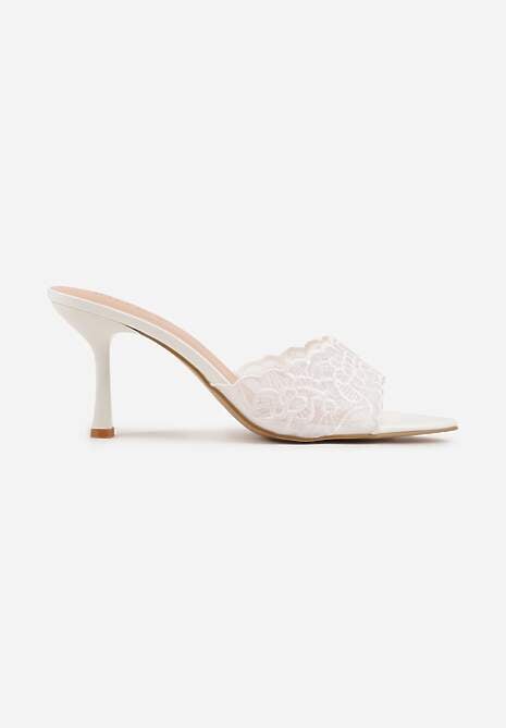 Białe Koronkowe Klapki na Szpilce Lyvete 4