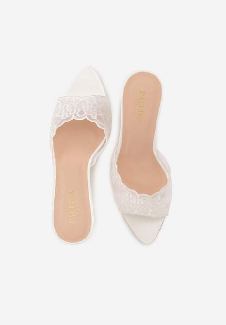 Białe Koronkowe Klapki na Szpilce Lyvete 6