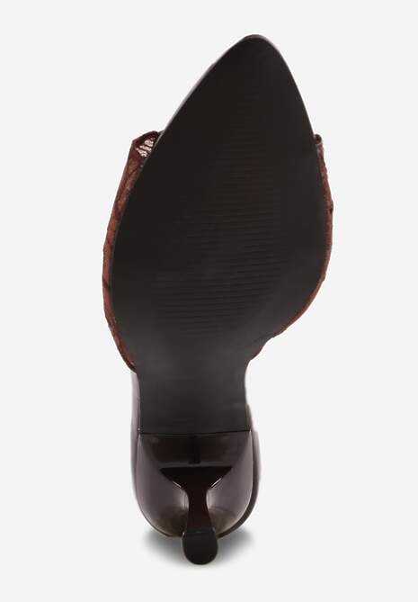 Brązowe Koronkowe Klapki na Szpilce Lyvete 7