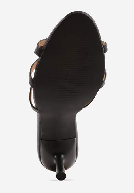 Czarne Klapki na Szpilce z Ozdobnym Kwiatkiem Brialora 7