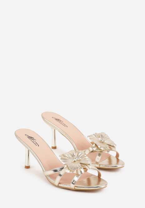 Złote Klapki na Szpilce z Ozdobnym Kwiatkiem Brialora 5