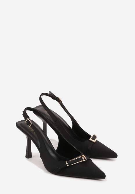 Czarne Sandały Slingback na Klepsydrowym Obcasie Zdobione Klamerką Skodrifa 5