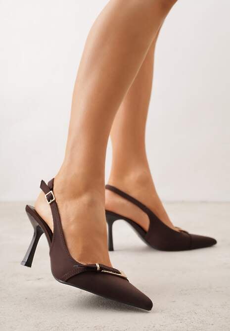 Brązowe Sandały Slingback na Klepsydrowym Obcasie Zdobione Klamerką Skodrifa