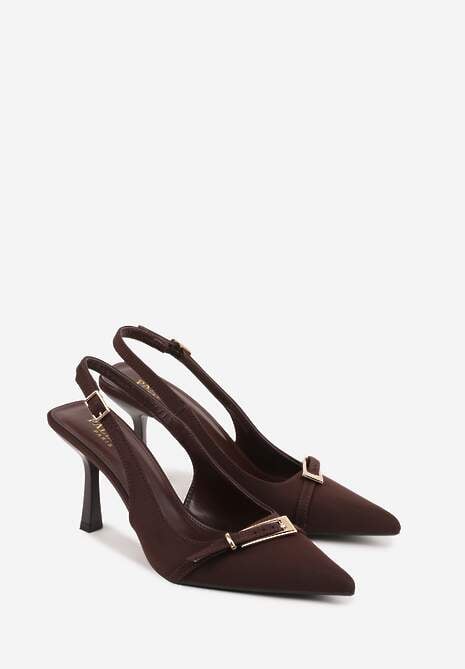 Brązowe Sandały Slingback na Klepsydrowym Obcasie Zdobione Klamerką Skodrifa 5