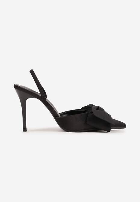 Czarne Szpilki o Satynowym Wykończeniu z Aplikacją w Kształcie Kokardy Gihaen 4