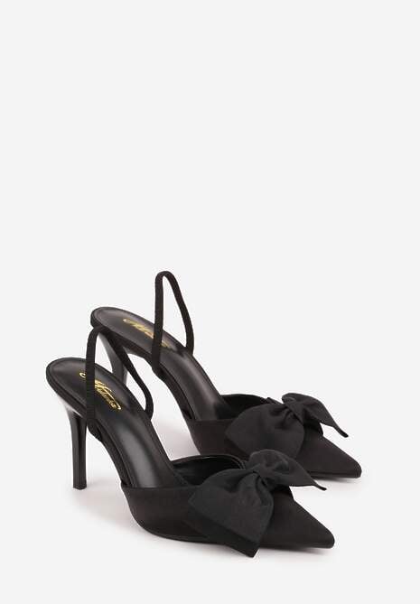 Czarne Szpilki o Satynowym Wykończeniu z Aplikacją w Kształcie Kokardy Gihaen 5