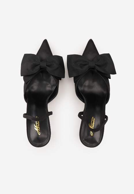 Czarne Szpilki o Satynowym Wykończeniu z Aplikacją w Kształcie Kokardy Gihaen 6