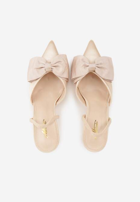 Beżowe Szpilki o Satynowym Wykończeniu z Aplikacją w Kształcie Kokardy Gihaen 6
