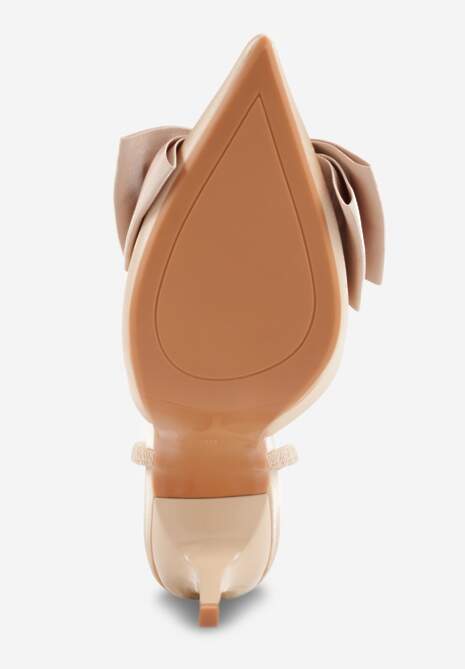 Beżowe Szpilki o Satynowym Wykończeniu z Aplikacją w Kształcie Kokardy Gihaen 7