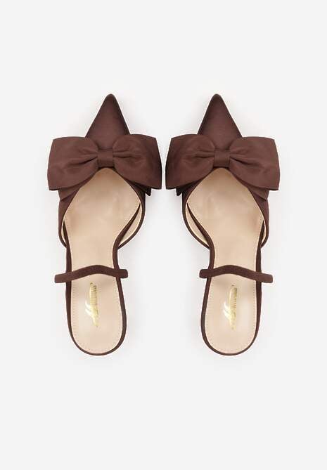 Brązowe Szpilki o Satynowym Wykończeniu z Aplikacją w Kształcie Kokardy Gihaen 6