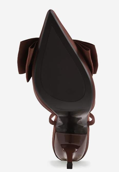 Brązowe Szpilki o Satynowym Wykończeniu z Aplikacją w Kształcie Kokardy Gihaen 7