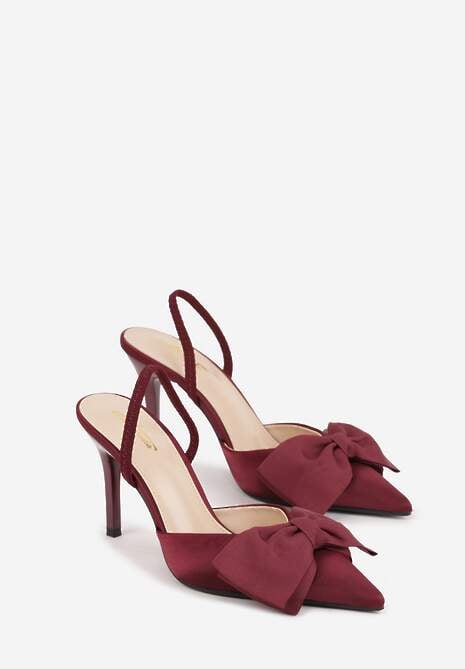 Bordowe Szpilki o Satynowym Wykończeniu z Aplikacją w Kształcie Kokardy Gihaen 5