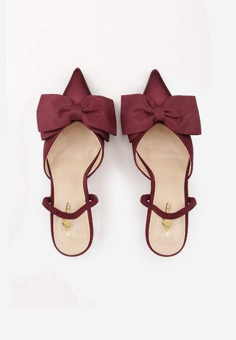 Bordowe Szpilki o Satynowym Wykończeniu z Aplikacją w Kształcie Kokardy Gihaen 6