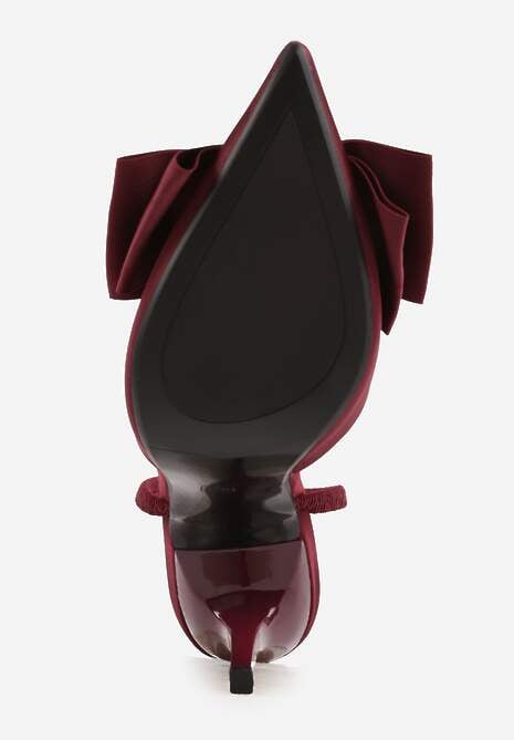 Bordowe Szpilki o Satynowym Wykończeniu z Aplikacją w Kształcie Kokardy Gihaen 7