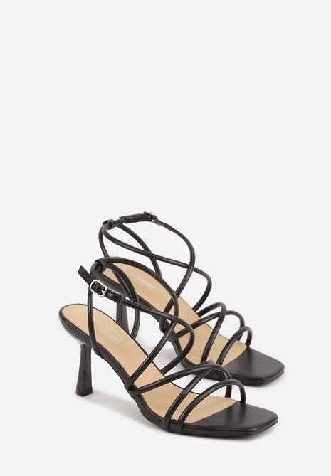 Czarne Sandały na Szpilce z Cienkimi Paseczkami i Kwadratowym Noskiem Danita 5