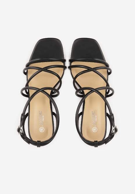 Czarne Sandały na Szpilce z Cienkimi Paseczkami i Kwadratowym Noskiem Danita 6