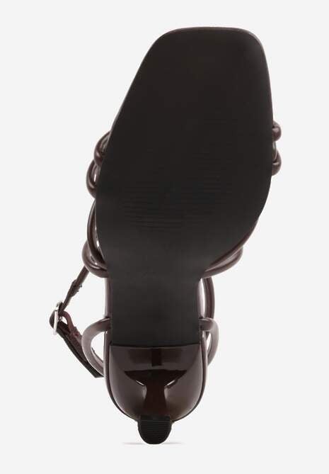 Brązowe Sandały na Szpilce z Cienkimi Paseczkami i Kwadratowym Noskiem Danita 7