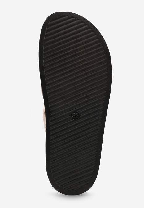 Ciemnobeżowe Klapki Ozdobione Geometrycznymi Paskami i Metaliczną Klamrą Hossei 7