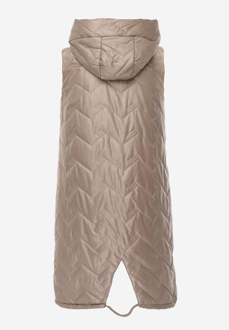 Brązowa Długa Pikowana Kamizelka z Kapturem i Ozdobną Naszywką Mentape 7