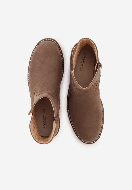 Jasnobrązowe Ażurowe Botki na Płaskiej Podeszwie ze Skórzaną Wkładką Terilara 6