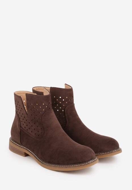Brązowe Ażurowe Botki na Płaskiej Podeszwie ze Skórzaną Wkładką Terilara 5