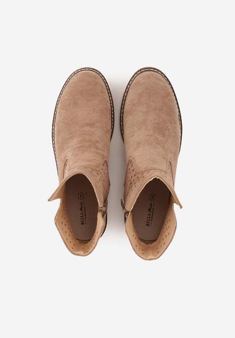 Ciemnobeżowe Ażurowe Botki na Płaskiej Podeszwie ze Skórzaną Wkładką Terilara 6