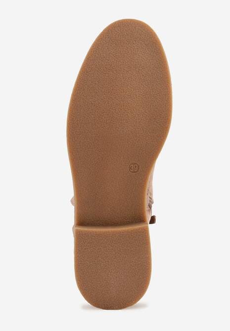 Ciemnobeżowe Ażurowe Botki na Płaskiej Podeszwie ze Skórzaną Wkładką Terilara 7