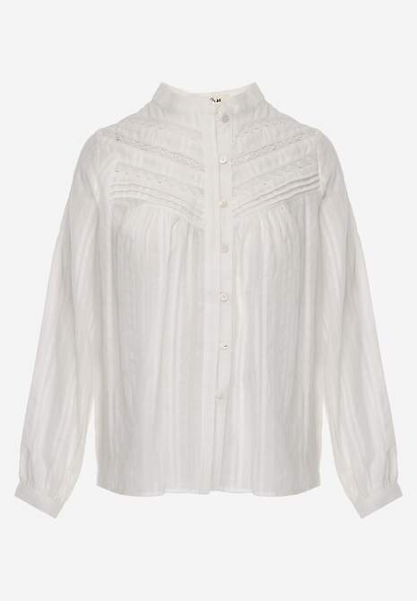 Biała Koszula z Bawełny ze Stójką Ozdobiona Koronkowymi Lamówkami  Ilielia 6