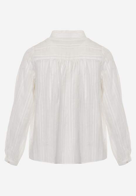 Biała Koszula z Bawełny ze Stójką Ozdobiona Koronkowymi Lamówkami  Ilielia 7